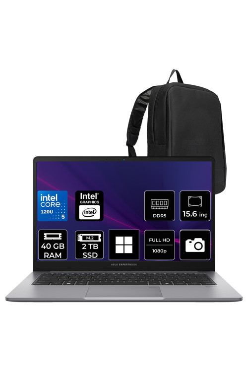 Expertbook B1 Intel Core 5 120U 40Gb Ram 2Tb Ssd 15.6" Full Hd (1920X1080) Win11 Home B1503Cva-C58G512B4Dp328 Taşınabilir Bilgisayar + Per4 Çanta