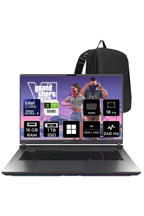 Rog Strix G18 Intel Core Ultra 9 290Hx Plus Rtx 5090 24Gb 175W 16Gb Ram 1Tb Ssd 18" 4K (3840X2400) Wquxga 240Hz Mini Led Win11 Pro G835Lxg-Tq549P429 Gaming Laptop + Per4 Çanta