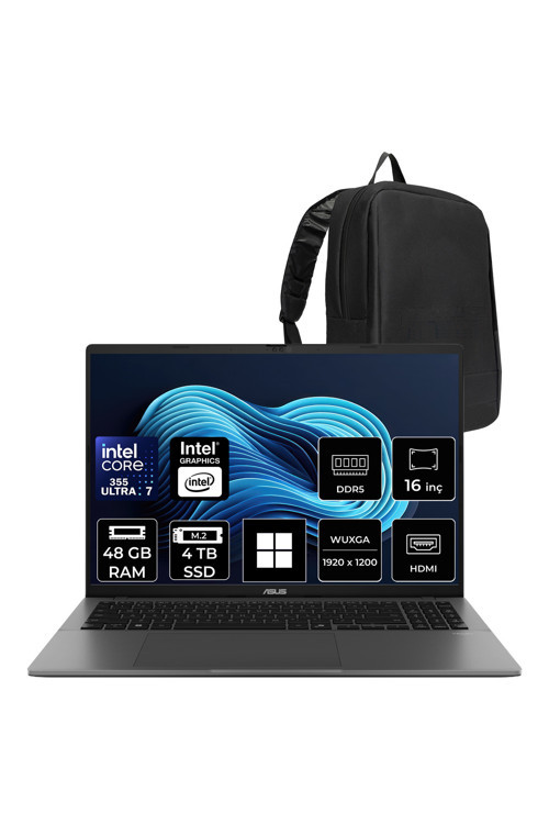 Vivobook S16 S3607 Ultra 7 355 48Gb Ram 4Tb Ssd 16" Wuxga (1920 X 1200) Oled 60Hz Win11 Home S3607Aa-Sh189Wp335 Notebook + Per4 Çanta