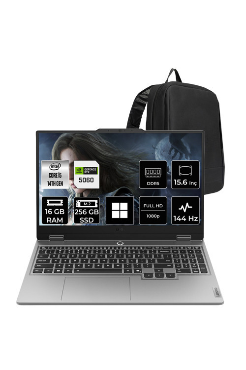 Loq 15Irx10 Intel Core İ5 14500Hx Rtx 5060 8Gb 100W 16Gb Ram 256Gb Ssd 15.6" Full Hd (1920X1080) 144Hz Win11 Pro 83Je012Ltrp307 Gaming Laptop + Per4 Çanta