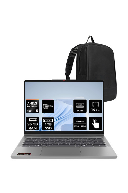 Ideapad 5 2-İn-1 14Agp11 Ryzen Aı 5 430 96Gb Ram 1Tb Ssd 14" Touch Wuxga (1920X1200) Ips Freedos 83Uh004Dtrp351 Dokunmatik Taşınabilir Bilgisayar + Per4 Çanta