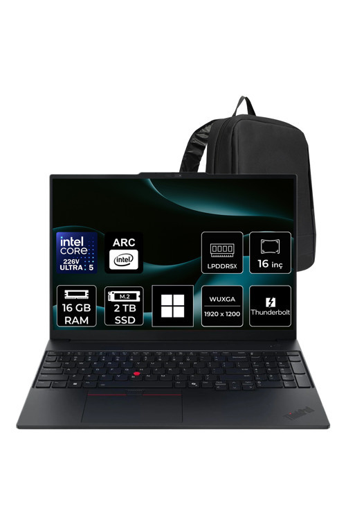 Thinkpad E16 Gen 7 Intel Core Ultra 5 226V 16Gb Ram 2Tb Ssd 16" Wuxga (1920X1200) Ips 300Nits Win11 Pro 22Ay0035Txp314 Notebook + Per4 Çanta