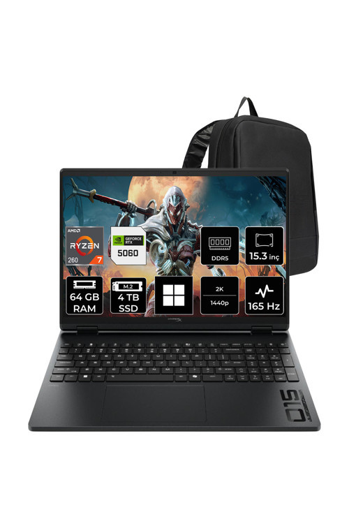 Hyperx Omen 15 Ryzen 7 260 64Gb 4Tb Ssd Rtx5060/8Gb 15.3" Wuxga 165Hz W11P Gaming Laptop