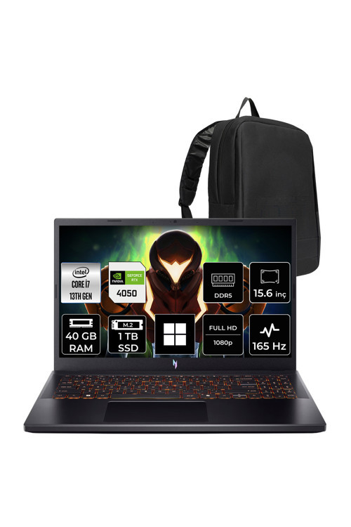 Nitro V 15 Intel Core İ7 13620H Rtx 4050 6Gb 75W 40Gb Ram 1Tb Ssd 15.6" Full Hd (1920X1080) 165Hz Win11 Home Nh.Quaey.002P327 Gaming Laptop + Per4 Çanta