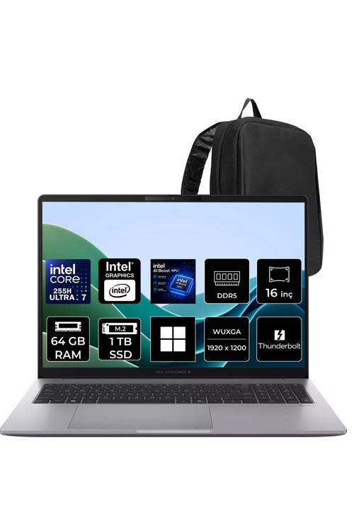 Expertbook P3 G1 Core Ultra 7 255H 64Gb Ram 1Tb Ssd 16" Fhd+ Win11 Home P3606U716512G1Dp383 Notebook + Per4 Çanta