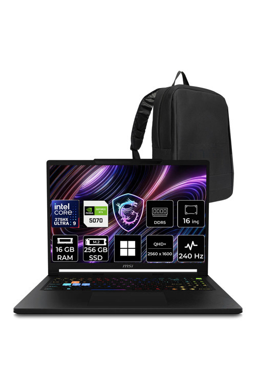 Raider 16 Hx Intel Core Ultra 9 275Hx Rtx 5070 12Gb 16Gb Ram 256Gb Ssd 16" Qhd+ Oled 240Hz Win11 Home B2Wgx018Trp367 Gaming Laptop + Per4 Çanta