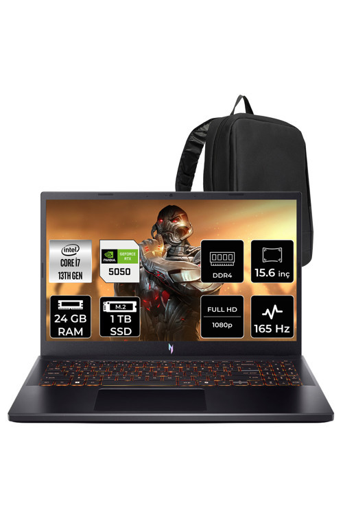 Nitro V15 Anv15-52 İ7 13620H Rtx 5050 8Gb 75W 24Gb Ram 1Tb Ssd 15.6" Fhd (1920X1080) 165Hz Freedos Nhqz7Ey005P327 Gaming Laptop + Per4 Çanta