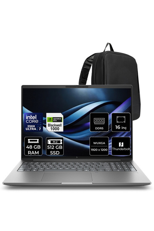 Zbook X G2İ Intel Core Ultra 7 356H Rtx Pro 1000 6Gb Gddr7 48Gb Ram 512Gb Ssd 16" Wuxga (1920 X 1200) Freedos Dn9T2Esp332 Mobil İş İstasyonu + Per4 Çanta