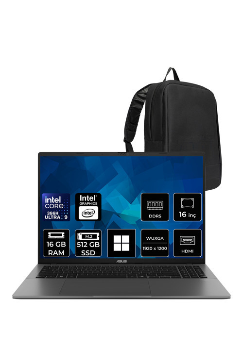 Vivobook S16 S3607 Ultra 9 386H 16Gb Ram 512Gb Ssd 16" Wuxga (1920 X 1200) Oled 60Hz Win11 Home S3607Aa-Sh103Wp308 Notebook + Per4 Çanta