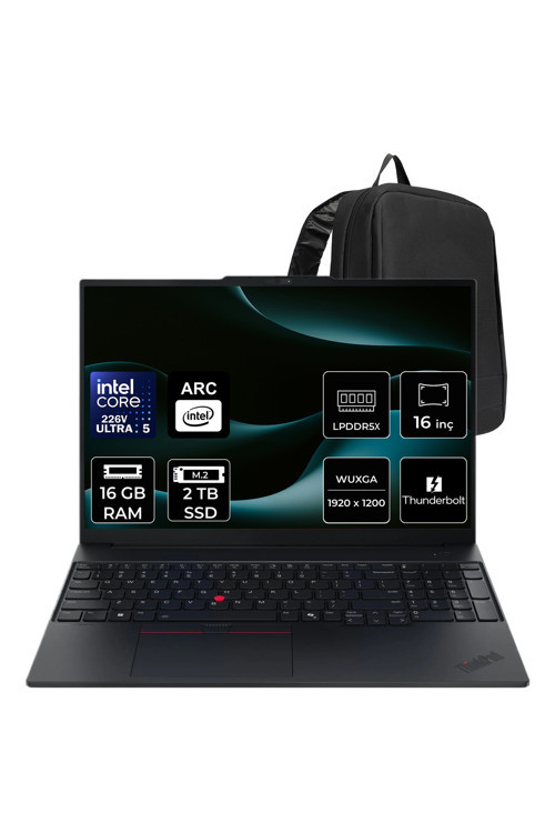 Thinkpad E16 Gen 7 Intel Core Ultra 5 226V 16Gb Ram 2Tb Ssd 16" Wuxga (1920X1200) Ips 300Nits Freedos 22Ay0035Txp304 Notebook + Per4 Çanta