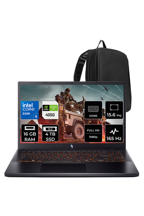 Nitro V 15 Intel Core 5 210H Rtx 4050 6Gb 75W 16Gb Ram 4Tb Ssd 15.6" Full Hd (1920X1080) 165Hz Freedos Nh.Qubey.001P311 Gaming Laptop + Per4 Çanta