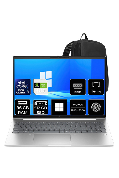 Probook 4 G1İ Intel Core Ultra 7 255H Rtx 3050 4Gb 96Gb Ram 512Gb Ssd 14" Wuxga (1920 X 1200) Ips Win11 Pro D36Kmetp350 Notebook + Per4 Çanta