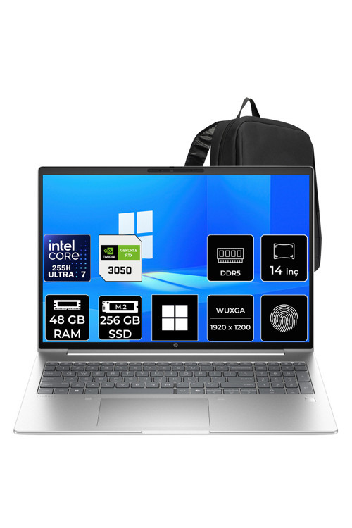 Probook 4 G1İ Intel Core Ultra 7 255H Rtx 3050 4Gb 48Gb Ram 256Gb Ssd 14" Wuxga (1920 X 1200) Ips Win11 Home D36Kmetp331 Notebook + Per4 Çanta
