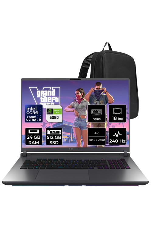 Rog Strix G18 Intel Core Ultra 9 290Hx Plus Rtx 5090 24Gb 175W 24Gb Ram 512Gb Ssd 18" 4K (3840X2400) Wquxga 240Hz Mini Led Freedos G835Lxg-Tq549P314 Gaming Laptop + Per4 Çanta