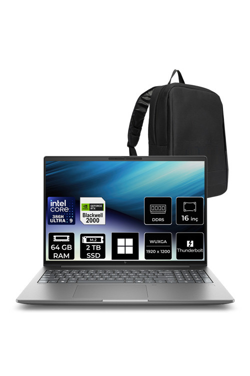 Zbook X G2İ Intel Core Ultra 9 386H Rtx Pro 2000 8Gb Gddr7 64Gb Ram 2Tb Ssd 16" Wuxga (1920 X 1200) Win11 Home Dn6B3Eap440 Mobil İş İstasyonu + Per4 Çanta