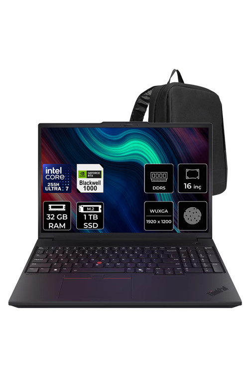 Thinkpad P16V Gen 3 Intel Core Ultra 7 255H Rtx Pro 1000 Blackwell 8Gb 32Gb Ram 1Tb Ssd 16" Wuxga (1920X1200) Ips 60Hz Freedos 21Rs0006Txp321 Notebook + Per4 Çanta