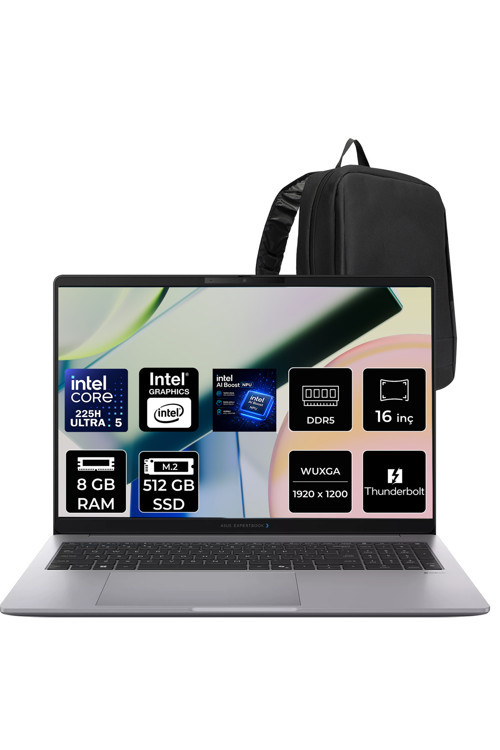 Expertbook P3 G1 Core Ultra 5 225H 8Gb Ram 512Gb Ssd 16" Fhd+ Freedos P3606U516512G1Dp302 Notebook + Per4 Çanta