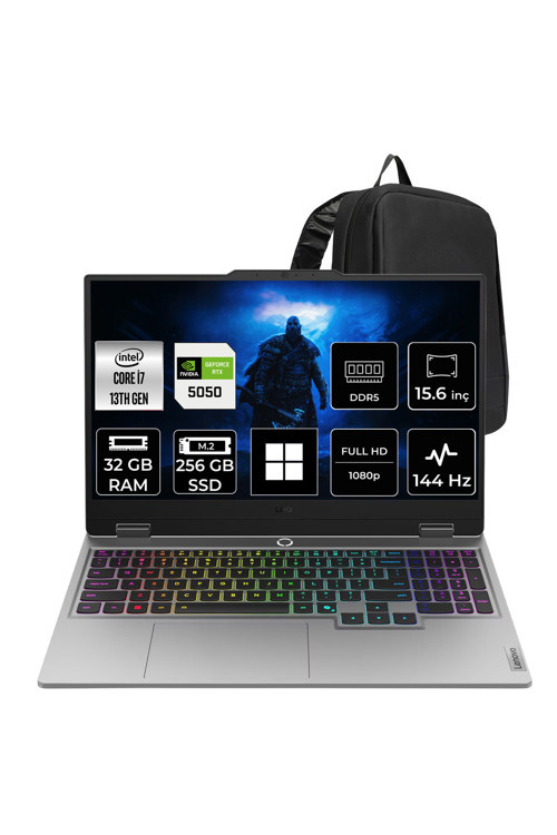 Loq Intel Core İ7 13645Hx Rtx 5050 8Gb 32Gb Ram 256Gb Ssd 15.6" Fhd 144Hz Win11 Pro 83Je01D3Trp439 Gaming Laptop + Per4 Çanta