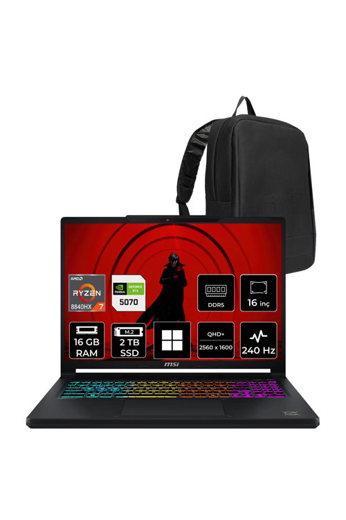 Crosshair A16 Hx Amd Ryzen 7 8840Hx Rtx 5070 12Gb 115W 16Gb Ram 2Tb Ssd 16" Qhd+ (2560X1600) 240Hz Win11 Home E8Wgxk-058Xtryp370 Gaming Laptop + Per4 Çanta