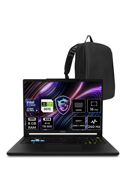 Raider 16 Hx Intel Core Ultra 9 275Hx Rtx 5070 12Gb 8Gb Ram 4Tb + 4Tb Ssd 16" Qhd+ Oled 240Hz Freedos B2Wgx018Trp306 Gaming Laptop + Per4 Çanta