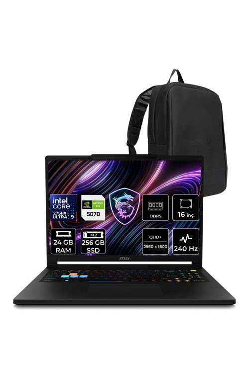 Raider 16 Hx Intel Core Ultra 9 275Hx Rtx 5070 12Gb 24Gb Ram 256Gb Ssd 16" Qhd+ Oled 240Hz Freedos B2Wgx018Trp313 Gaming Laptop + Per4 Çanta