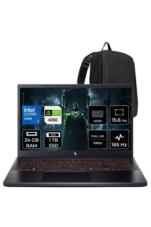 Nitro V 15 Intel Core 7 240H Rtx 4050 6Gb 65W 24Gb Ram 1Tb Ssd 15.6" Fhd (1920X1080) Ips 165Hz Freedos Nhqv2Ey003P315 Gaming Laptop + Per4 Çanta