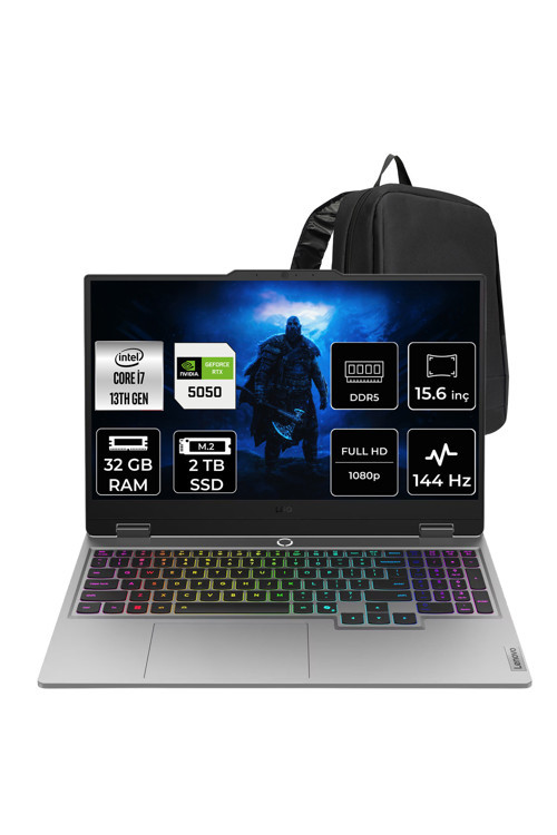 Loq Intel Core İ7 13645Hx Rtx 5050 8Gb 32Gb Ram 2Tb Ssd 15.6" Fhd 144Hz Freedos 83Je01D3Trp322 Gaming Laptop + Per4 Çanta