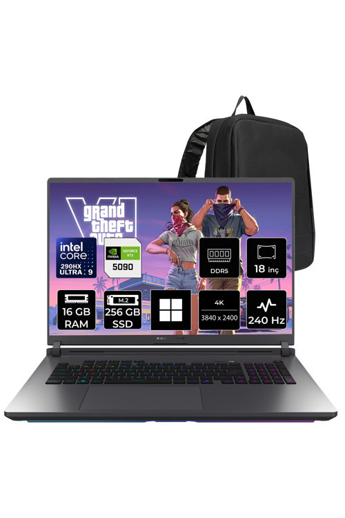 Rog Strix G18 Intel Core Ultra 9 290Hx Plus Rtx 5090 24Gb 175W 16Gb Ram 256Gb Ssd 18" 4K (3840X2400) Wquxga 240Hz Mini Led Win11 Pro G835Lxg-Tq549P427 Gaming Laptop + Per4 Çanta