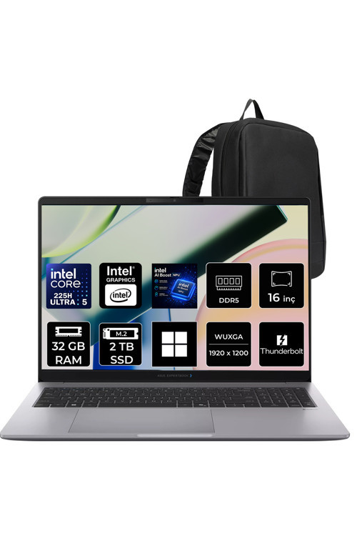 Expertbook P3 G1 Core Ultra 5 225H 32Gb Ram 2Tb Ssd 16" Fhd+ Win11 Pro P3606U516512G1Dp419 Notebook + Per4 Çanta