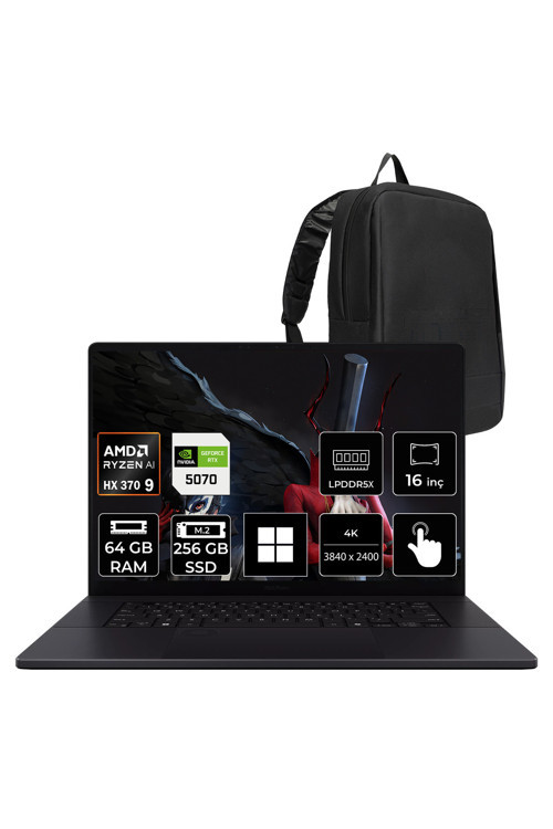 Proart P16 Copilot+ Pc Amd Ryzen Aı 9 Hx 370 Rtx 5070 8Gb Gddr7 64Gb Ram 256Gb Ssd 16" 3K (2880X1800) Oled 120Hz Touch Win11 Pro H7606Wp-Sr279Wp457 Dokunmatik Notebook + Per4 Çanta
