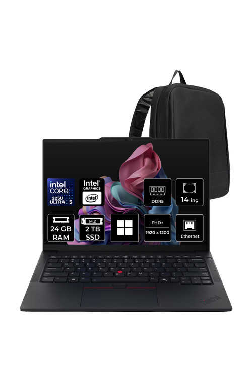 Thinkpad E14 Gen 7 Intel Core Ultra 5 225U 24Gb Ram 2Tb Ssd 14" Wuxga (1920X1200) Ips 60Hz 100% Srgb Win11 Pro 21Sys1Tq00P436 Notebook + Per4 Çanta