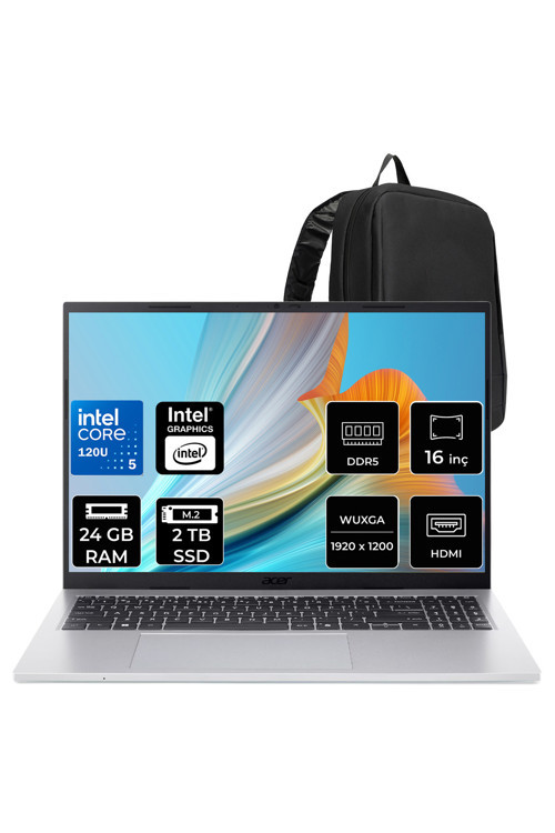 Aspire Go Intel Core 5 120U 24Gb Ram 2Tb Ssd 16" Wuxga (1920X1200) Freedos Nx.Jsaey.002P316 Taşınabilir Bilgisayar + Per4 Çanta