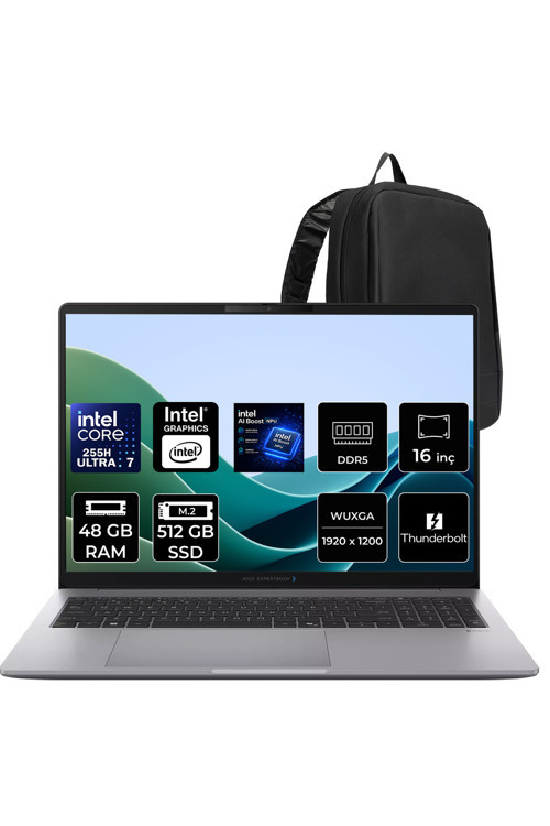 Expertbook P3 G1 Core Ultra 7 255H 48Gb Ram 512Gb Ssd 16" Fhd+ Freedos P3606U716512G1Dp327 Notebook + Per4 Çanta