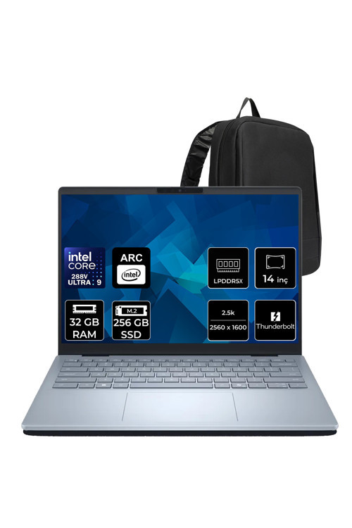 14 Plus Db14250 Intel Core Ultra 9 288V 32Gb Ram 256Gb Ssd Intel Arc 140V 14" 2.5K (2560×1600) 120Hz Freedos Db14250-Cu9Wp321P301 Taşınabilir Bilgisayar + Per4 Çanta