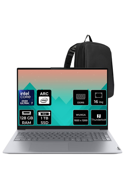 Thinkbook 16 G8 Ial Intel Core Ultra 7 255H 128Gb Ram 1Tb Ssd Arc 140T 16" Wuxga (1920X1200) Freedos 21Sk007Utxpn357 Taşınabilir Bilgisayar + Per4 Çanta