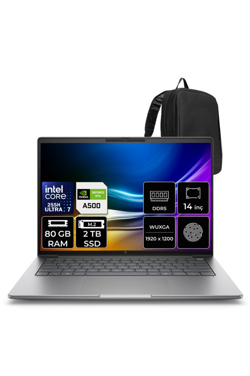 Zbook 8 G1İ Intel Core Ultra 7 255H Rtx 500 Ada 4Gb 80Gb Ram 2Tb Ssd 14" Wuxga (1920X1200) Ips Freedos A3Zw6Etp346 Mobil İş İstasyonu + Per4 Çanta