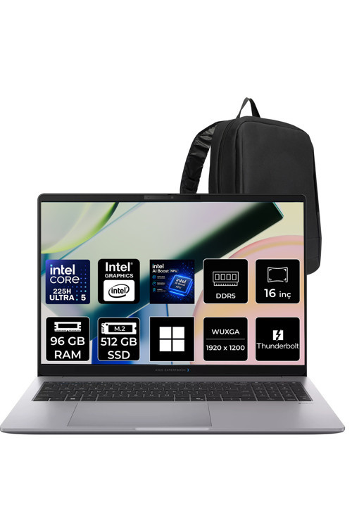 Expertbook P3 G1 Core Ultra 5 225H 96Gb Ram 512Gb Ssd 16" Fhd+ Win11 Pro P3606U516512G1Dp442 Notebook + Per4 Çanta