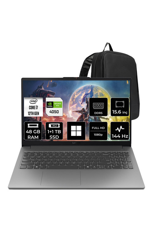 Loq 15Iax9E İ7 12650Hx Rtx 4050 6Gb 65W 48Gb Ram 2Tb Ssd 15.6" Fhd (1920X1080) Ips 144Hz Win11 Home 83Lk002Vtrp334 Gaming Laptop + Per4 Çanta