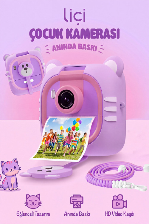 Çocuk Fotoğraf Makinesi Dijital Full Hd Video Kamera Anlık Resim Kağıt Baskılı Yazıcı Lc-P04