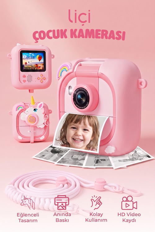 Çocuk Fotoğraf Makinesi Dijital Full Hd Video Kamera Anlık Resim Kağıt Baskılı Yazıcı Lc-P01