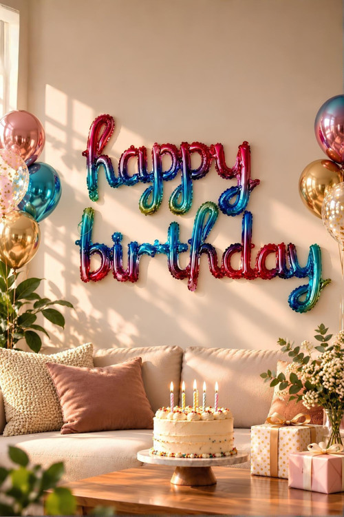 El Yazılı 16 İnç Happy Birthday Gökkuşağı Balon Set