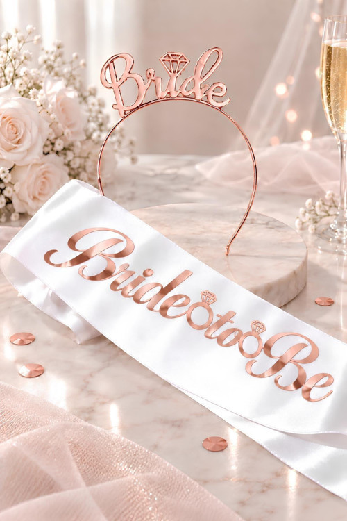 Rose Gold Bride To Be Taç Ve Kuşak Set Model 2