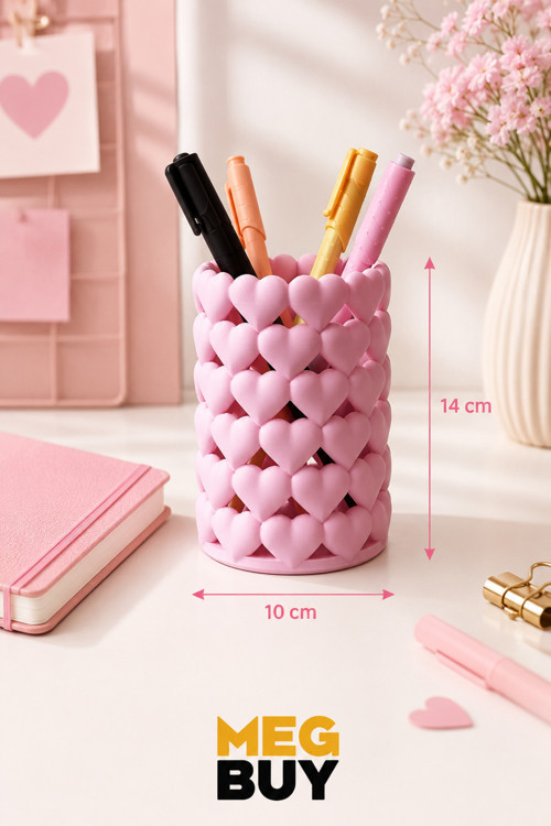 Pembe Kalpli Kalemlik – Dekoratif Masaüstü Kalem Organizeri 10x14 cm