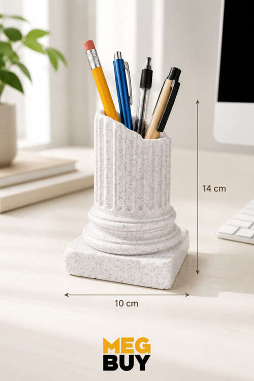 Roma Sütunu Tasarımlı Dekoratif Kalemlik – Antik Desenli Masaüstü Organizer 10x14 cm