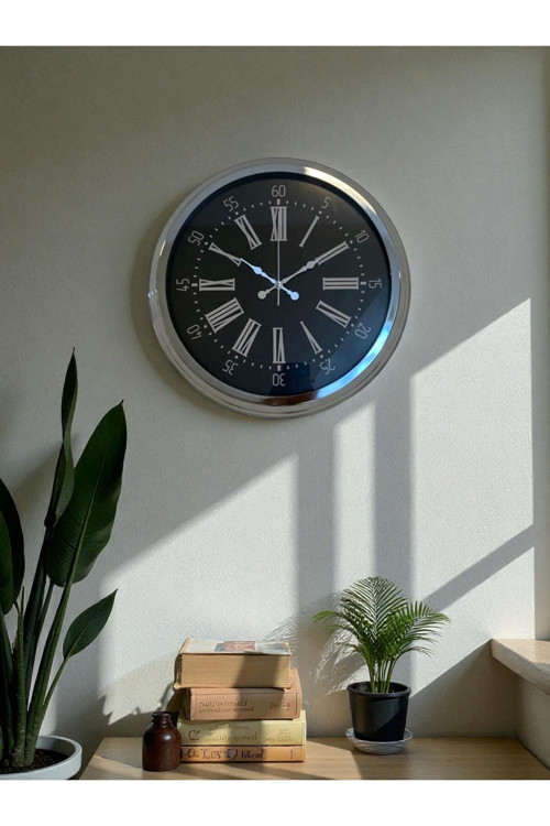 Dark Elegance 40 cm Metal Krom Duvar Saati