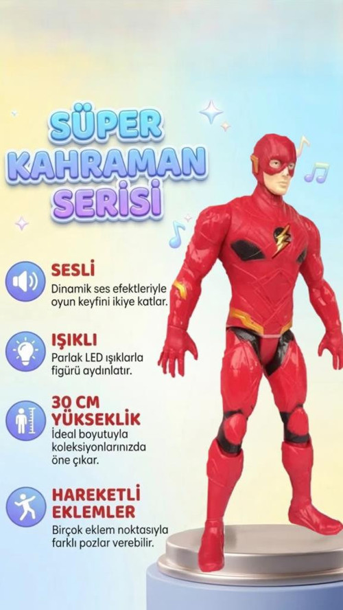 Avengers Süper Kahramanlar Serisi The Flash 30 cm Sesli ve Işıklı Hareketli Eklemli Figür Oyuncak