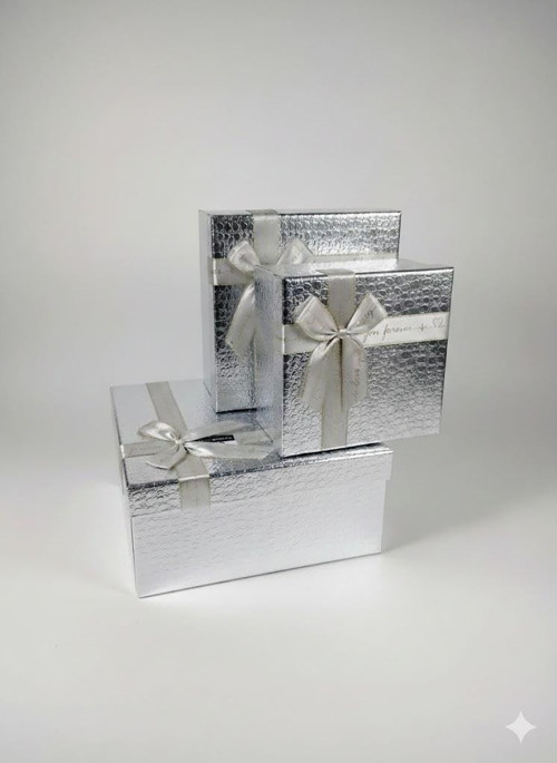 Unutulmaz Anlar İçin: Gümüş Renk Büyük Boy Özel Gün Kutusu 26x26x12 cm Lüks Gümüş Kutusu