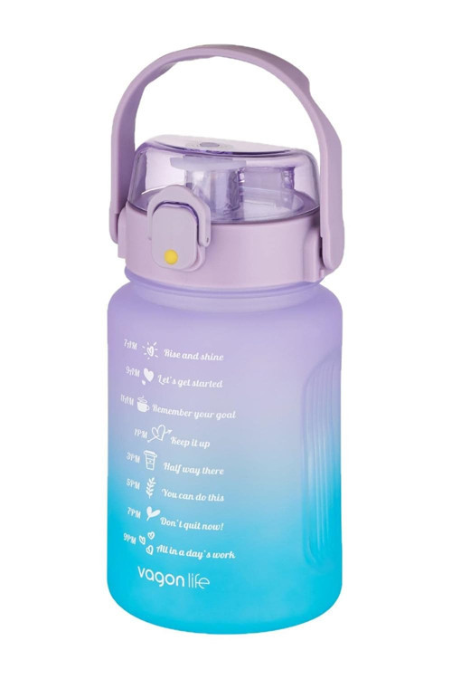 1000 ml Pipetli/Pipetsiz Kullanım Çift Renk SoftTouch Motivasyon Matarası Sticker Hediyeli