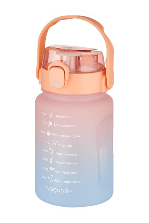 1000 ml Pipetli/Pipetsiz Kullanım Çift Renk SoftTouch Motivasyon Matarası Sticker Hediyeli