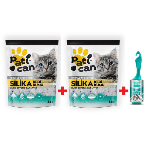 CAN 2 ADET SİLİKA KEDİ KUMU 3.8 LT + TÜY TOPLAYICI RULO